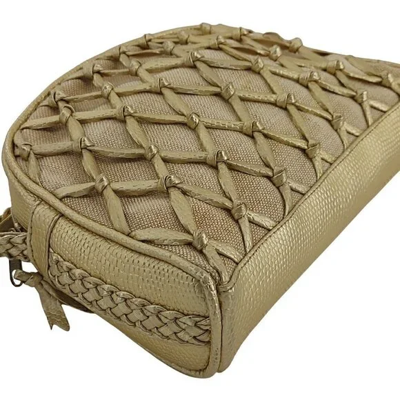 TIANNI Vintage Gold Metallic and Linen Cameral Bag Crossbody Y2K Good Condition - Picture 5 of 9